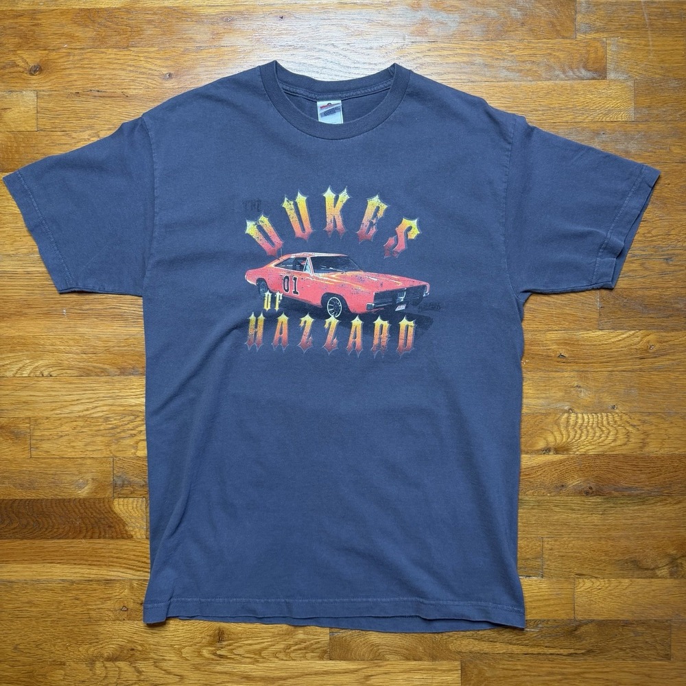 Vintage Y2K Streetwear Mens L Faded The Dukes of Hazzard Car T-Shirt Gray AAA